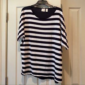 Chico’s Navy stripe top with navy chiffon back